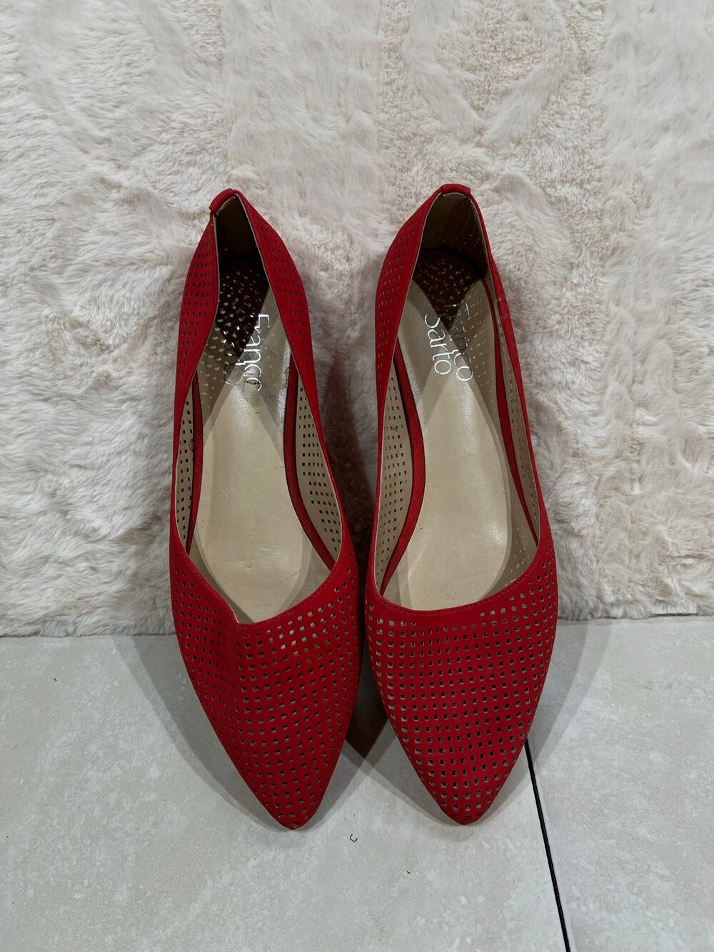 Franco Sarto Hazeline2 Women’s 9 Red Perforated Pointed Toe Flats NWOT Comfort